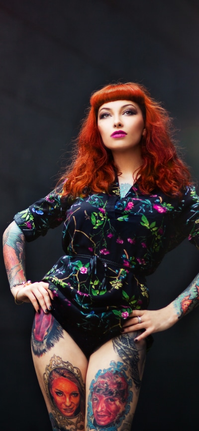 Women Tattoo, Brown Eyes, Redhead, Lipstick, Model, 1080x2340