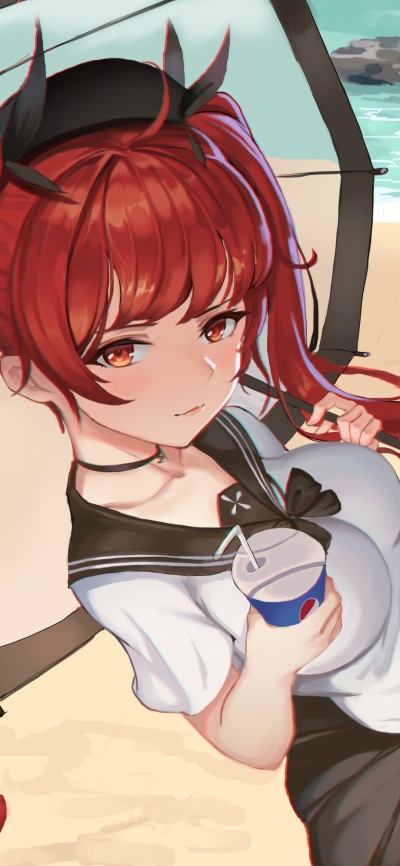 Anime Azur Lane, Red Eyes, Honolulu (Azur Lane), Red Hair, 1080x2340