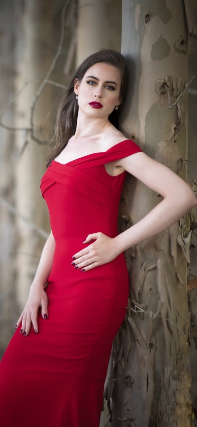 Women Model, Red Dress, Lipstick, Brunette, 1080x2340