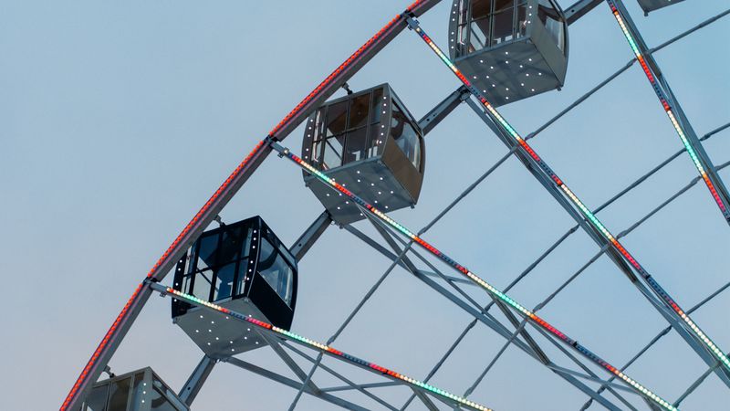 ferris wheel, cabs, height, entertainment, attraction, 4k