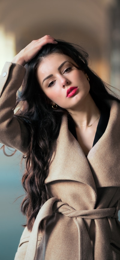 Women Model, Brunette, Lipstick, Coat, Long Hair, 1080x2340