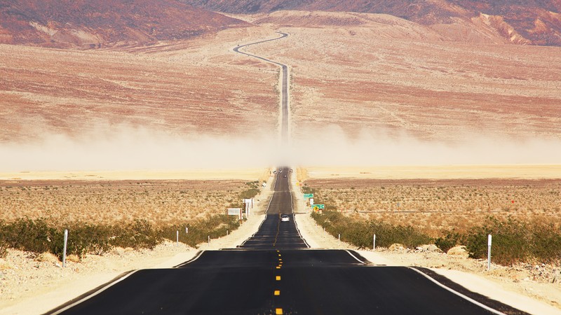 Californian desert, 4k, road, USA, sunset