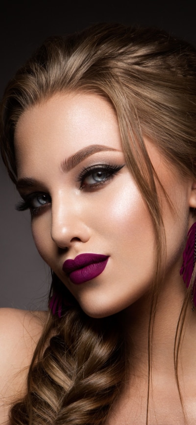 Women Model, Lipstick, Brunette, Blue Eyes, Earrings, Braid, 1080x2340