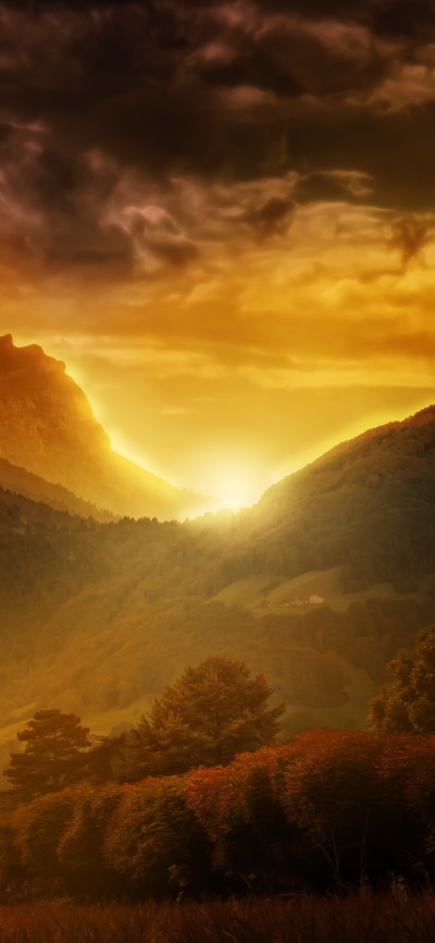 Earth Sunset, Evening, Switzerland, Sunbeam, 1080x2340