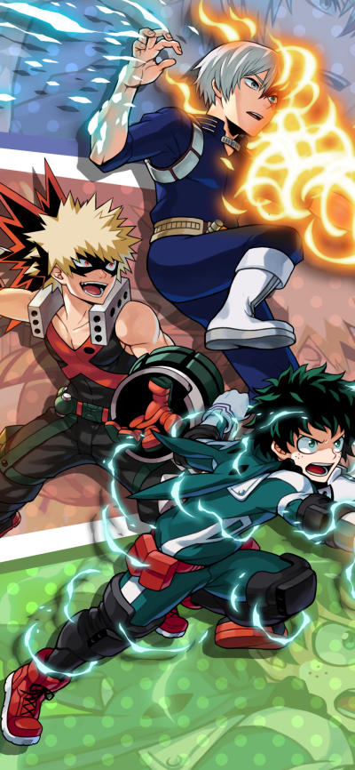 Anime My Hero Academia, Katsuki Bakugou, Shoto Todoroki, Izuku Midoriya, 1080x2340