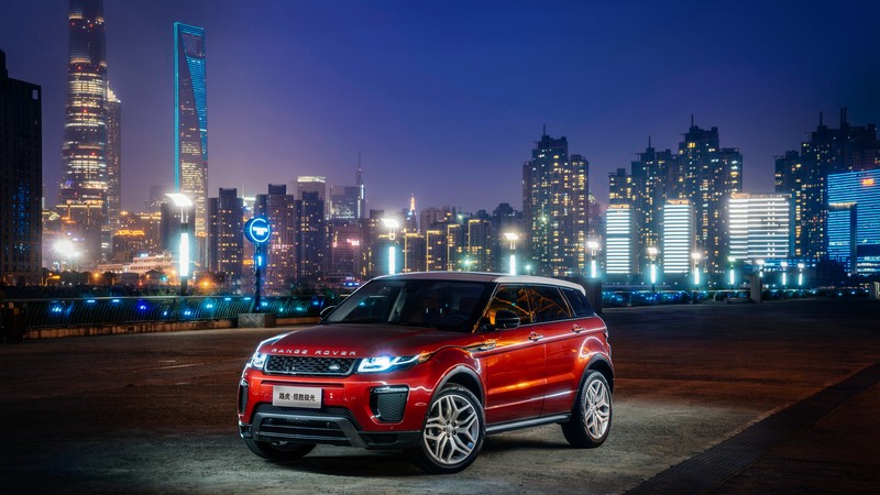 Range Rover Evoque, red, town, night