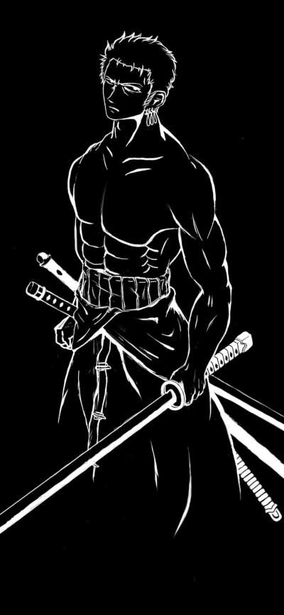 Anime One Piece, Roronoa Zoro, Black and White, 1080x2340