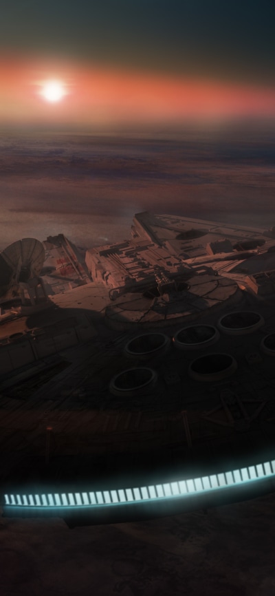 Movie Star Wars Episode VII: The Force Awakens, Millennium Falcon, Jakku (Star Wars), Star Wars, Sunset, 1080x2340