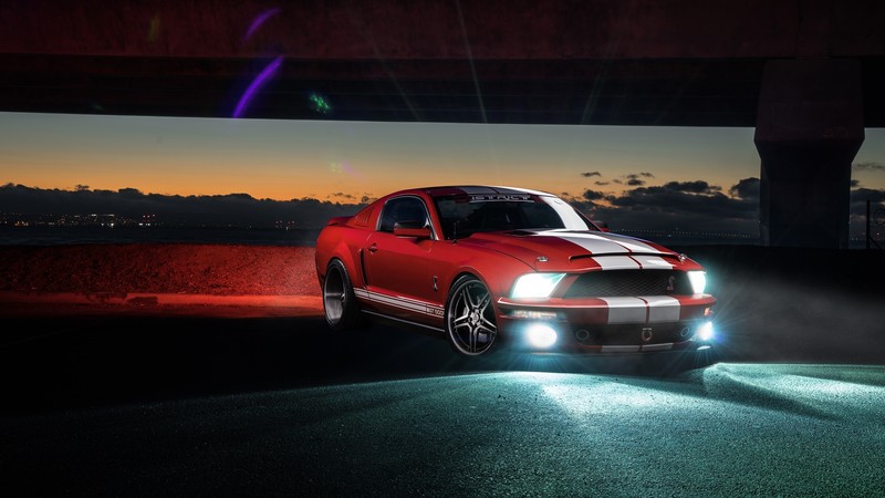 Ford Mustang Shelby GT500, speed, night, red
