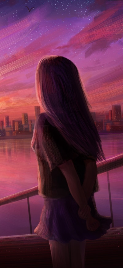 Anime Sunset, Evening, 1080x2340