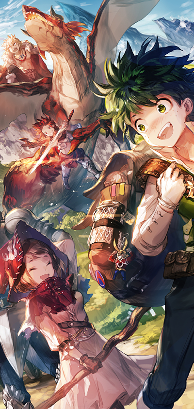 Anime My Hero Academia, Izuku Midoriya, Eijiro Kirishima, Katsuki Bakugou, Ochaco Uraraka, 1080x2280