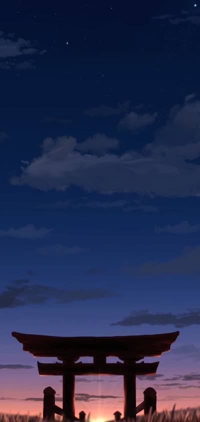 Artistic Sunset, Torii, Sky, 1080x2280