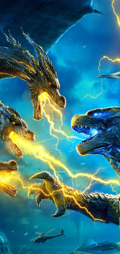 Movie Godzilla: King of the Monsters, Godzilla (Monsterverse), Godzilla, King Ghidorah, 1080x2280