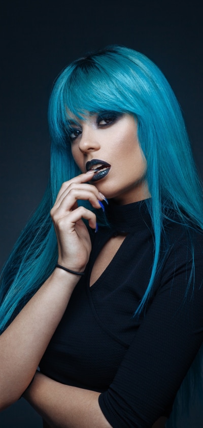 Women Model, Lipstick, Blue Hair, 1080x2280