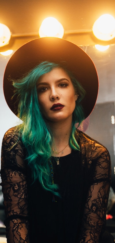 Music Halsey, Blue Hair, Singer, Lipstick, Halsey (Singer), Hat, 1080x2280