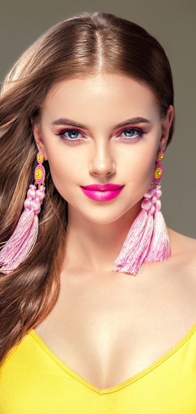 Women Model, Long Hair, Lipstick, Blue Eyes, Brunette, Earrings, 1080x2280