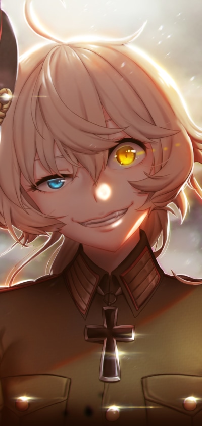 Anime Youjo Senki, Smile, Heterochromia, Military Uniform, Tanya Degurechaff, Blonde, 1080x2280