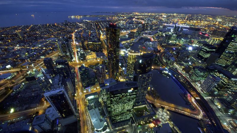 night city, buildings, road, lights, australia, 4k
