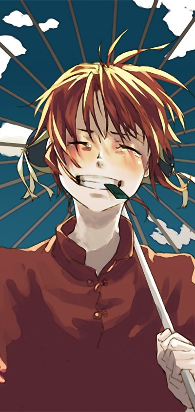 Anime Gintama, Orange Hair, Umbrella, Kagura (Gintama), Crying, 1080x2280