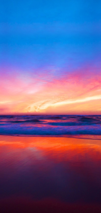 Earth Sunset, Colorful, Horizon, Beach, 1080x2280