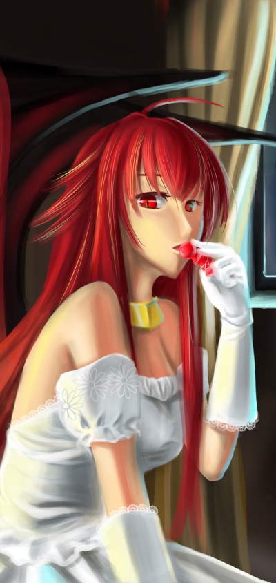 Anime Dakara Boku wa, H ga Dekinai, Long Hair, Red Hair, Wedding Dress, Red Eyes, Lisara Restall, 1080x2280
