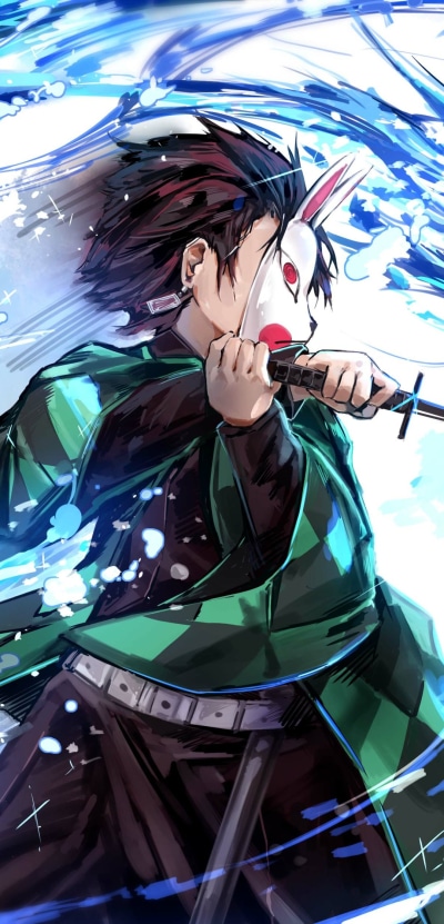 Anime Demon Slayer: Kimetsu no Yaiba, Kimetsu No Yaiba, Tanjiro Kamado, Brown Hair, Mask, 1080x2246