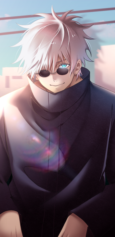 Anime Jujutsu Kaisen, School Uniform, Satoru Gojo, Blue Eyes, White Hair, Glasses, 1080x2220
