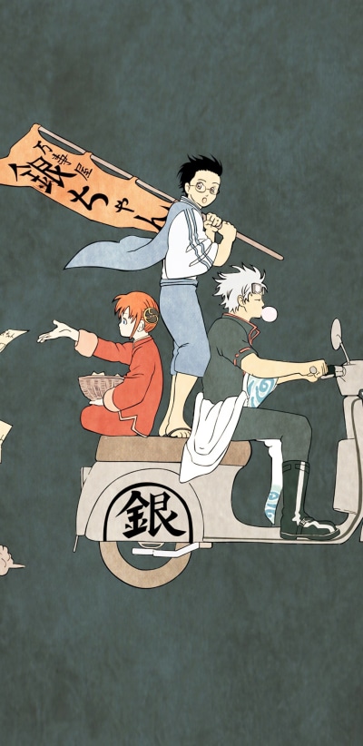 Anime Gintama, Kagura (Gintama), Gintoki Sakata, Shimura Shinpachi, 1080x2220