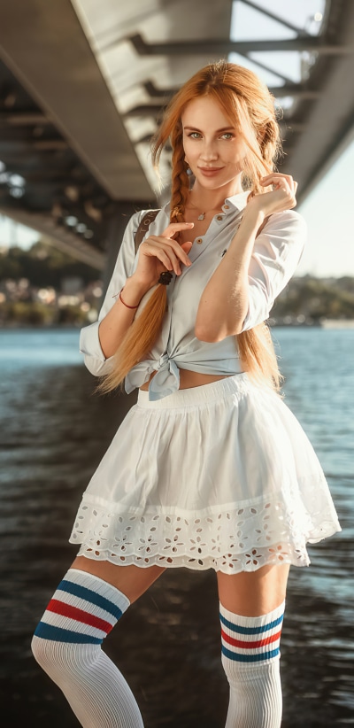 Women Model, Depth Of Field, Braid, Redhead, Skirt, 1080x2220
