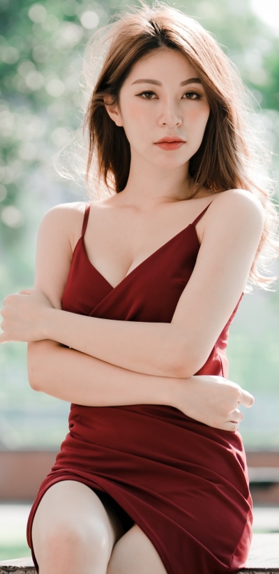 Women Model, Red Dress, Asian, Brunette, 1080x2220