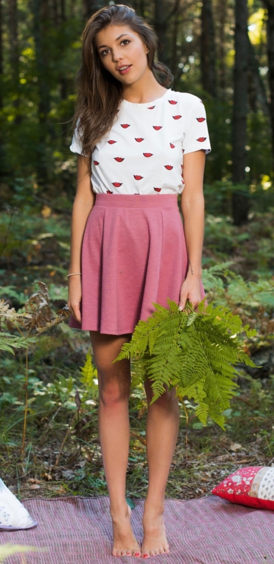 Women Model, Brown Eyes, Fern, Skirt, Brunette, 1080x2220