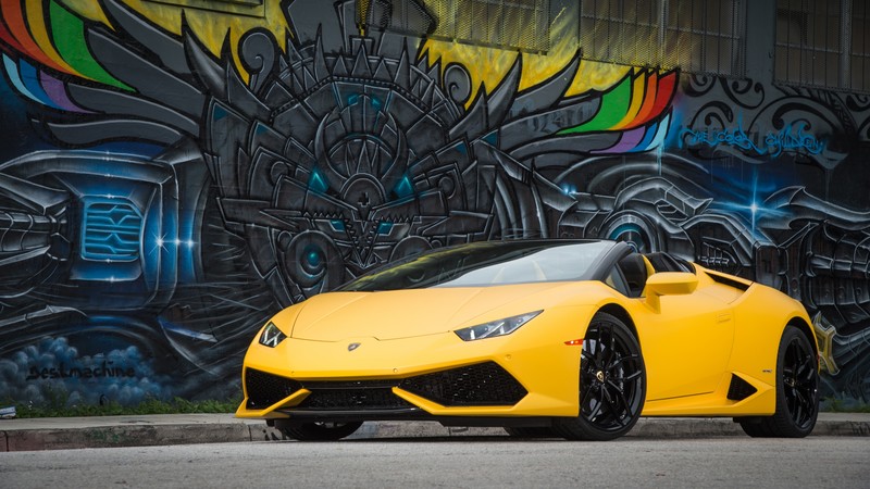 Lamborghini Huracán LP 610-4 Spyder, bodykit, graffiti, yellow