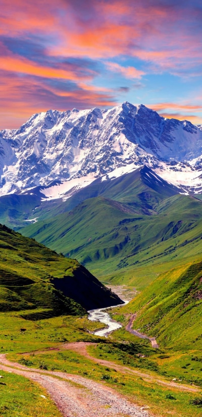 Earth Sunset, Valley, River, Mountain, Landscape, Path, 1080x2220