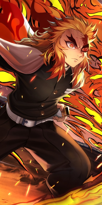 Anime Demon Slayer: Kimetsu no Yaiba - The Movie: Mugen Train, Kyojuro Rengoku, 1080x2160