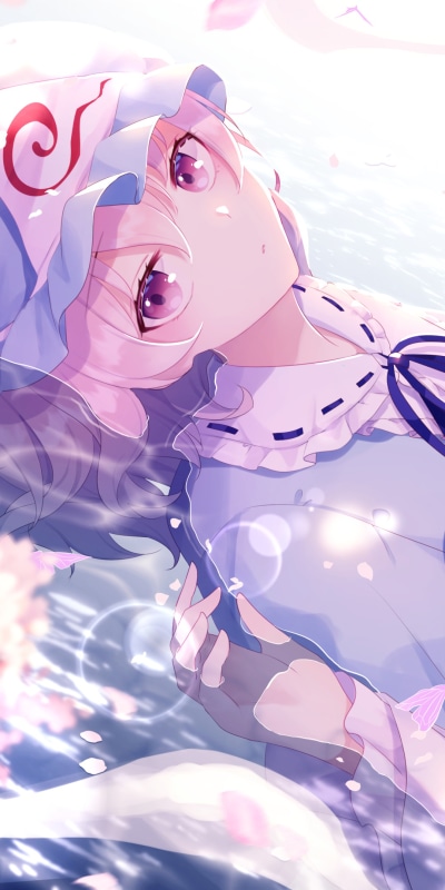 Anime Touhou, Pink Eyes, Yuyuko Saigyouji, 1080x2160