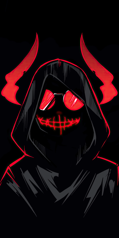 Dark Demon, Hood, Horns, Red, Minimalist, Glasses, 1080x2160