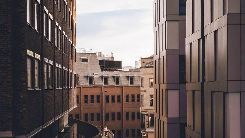 street, building, road, marking, sky, 4k
