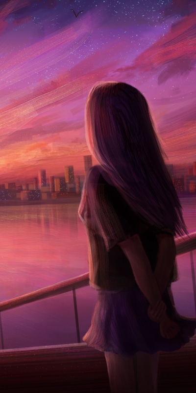 Anime Sunset, Evening, 1080x2160