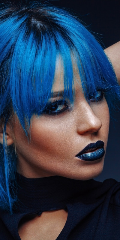 Women Model, Face, Blue Hair, Lipstick, 1080x2160