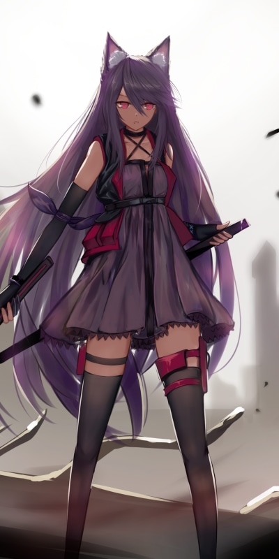 Video Game Arknights, Cat Girl, Sword, 1080x2160