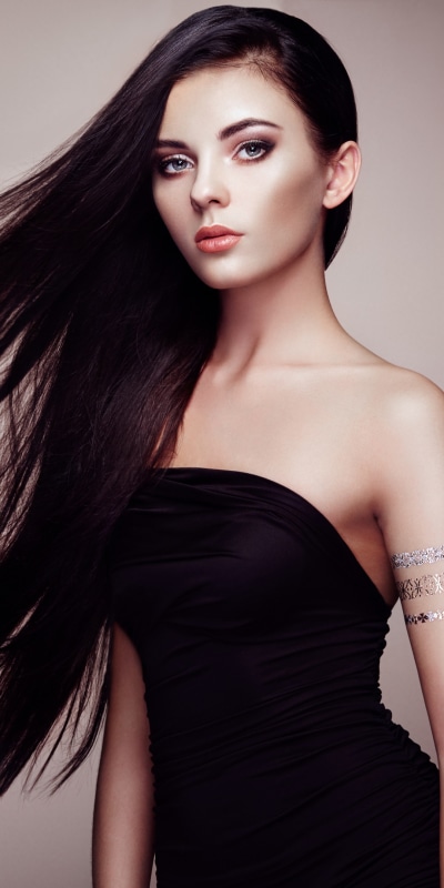 Women Model, Black Dress, Black Hair, Long Hair, 1080x2160