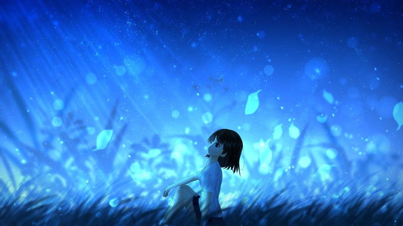anime, girl, leaves, wind, 4k