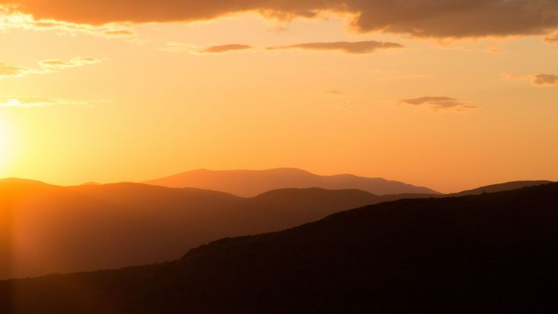 hills, horizon, sunset, sky, 4k