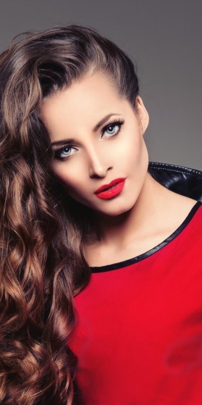 Women Model, Lipstick, Curl, Long Hair, Brunette, Blue Eyes, 1080x2160
