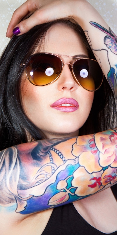 Women Tattoo, Model, Lipstick, Black Hair, Sunglasses, 1080x2160