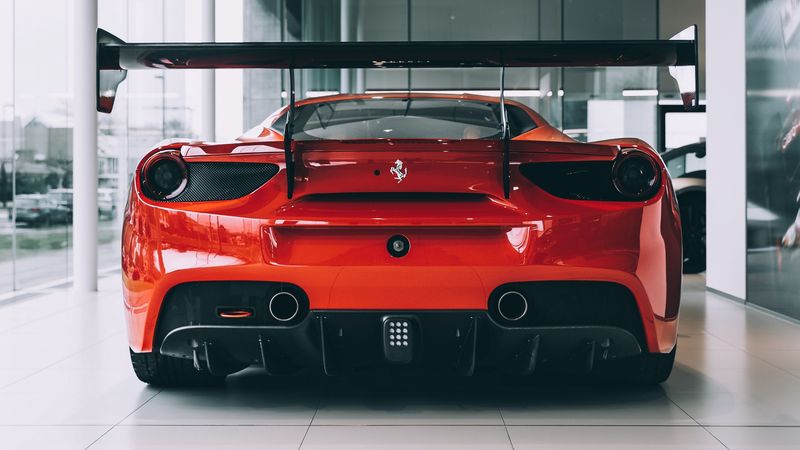 sports car, car, rear view, red, 4k