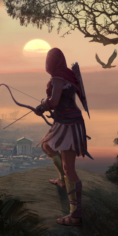 Video Game Assassins Creed Odyssey, Woman Warrior, Bow, Archer, 1080x2160