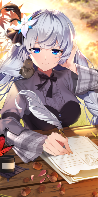 Anime Azur Lane, Blue Eyes, Long Hair, Butterfly, Flower, 1080x2160