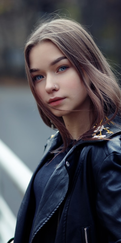 Women Model, Leather Jacket, Blue Eyes, Brunette, 1080x2160