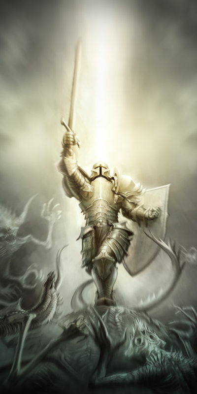 Fantasy Knight, Sword, Armor, Warrior, Shield, Demon, 1080x2160